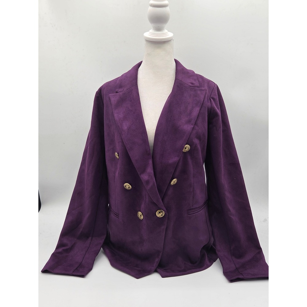 IMAN Purple Double-Breasted Blazer Jacket Gold Buttons Size S
